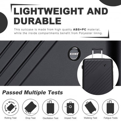 Kono KSK2585 20/24/28-inch black luggage set – set view
