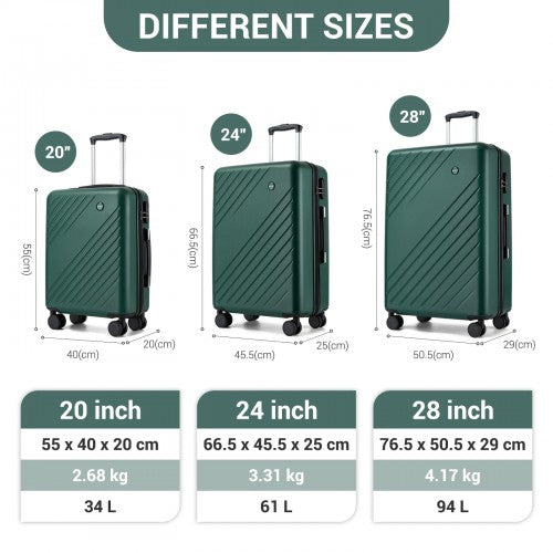 Kono KSK2585 20/24/28-inch green and black luggage set – set view
