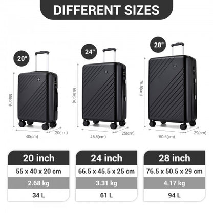 Kono KSK2585 20/24/28-inch black luggage set – set view