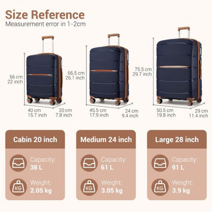 KSK2591 - Kono 20/24/28 inch PP Modern Scratch-Resistant Suitcase Set with TSA Lock & Stylish Brown Accents - Navy and Brown