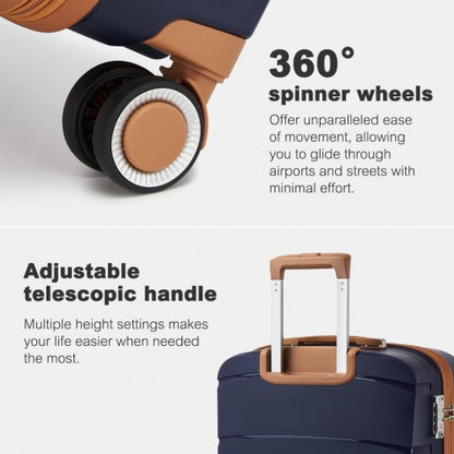 KSK2591 - Kono 20/24/28 inch PP Modern Scratch-Resistant Suitcase Set with TSA Lock & Stylish Brown Accents - Navy and Brown