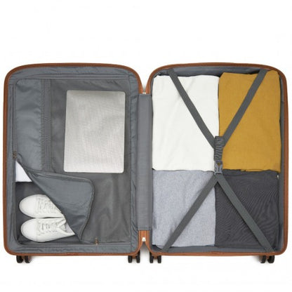 KSK2591 - Kono 20/24/28 inch PP Modern Scratch-Resistant Suitcase Set with TSA Lock & Stylish Brown Accents - Cream and Brown