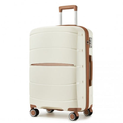 KSK2591 - Kono 20/24/28 inch PP Modern Scratch-Resistant Suitcase Set with TSA Lock & Stylish Brown Accents - Cream and Brown