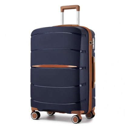 KSK2591 - Kono 20/24/28 inch PP Modern Scratch-Resistant Suitcase Set with TSA Lock & Stylish Brown Accents - Navy and Brown