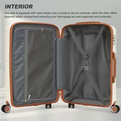 KSK2591 - Kono 20/24/28 inch PP Modern Scratch-Resistant Suitcase Set with TSA Lock & Stylish Brown Accents - Cream and Brown