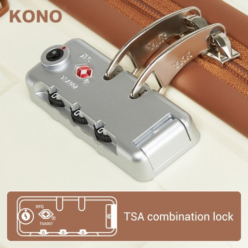 KSK2591 - Kono 20/24/28 inch PP Modern Scratch-Resistant Suitcase Set with TSA Lock & Stylish Brown Accents - Cream and Brown