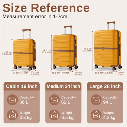 Kono KSK2592 20/24/28-inch yellow and brown luggage set – set view