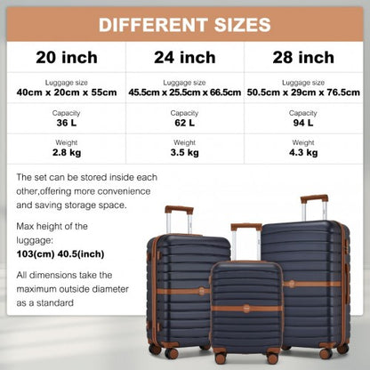 Kono KSK2592 20/24/28-inch navy and brown luggage set – set view