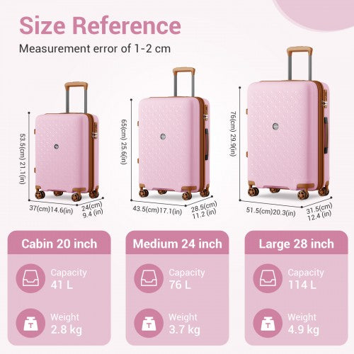 Kono KSK2594 20/24/28-inch pink and brown suitcase – set view
