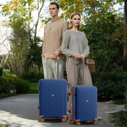 Kono KSK2594 20/24/28-inch navy and brown suitcase – set view