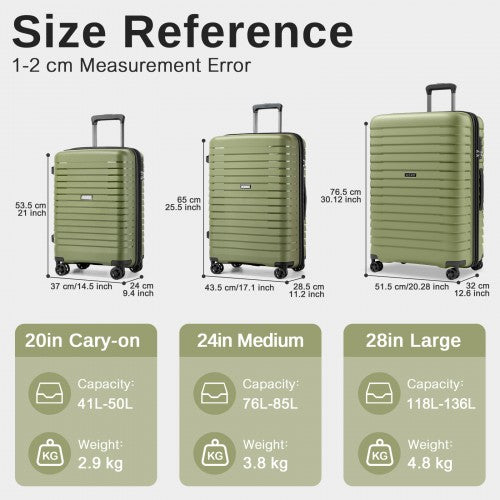 Kono KSK2595 - 3-Piece Hard Shell Luggage Set 20/24/28 Inch with Cup Holder, TSA Lock and Expandable Design