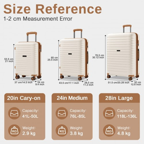Kono KSK2595 - 3-Piece Hard Shell Luggage Set 20/24/28 Inch with Cup Holder, TSA Lock and Expandable Design