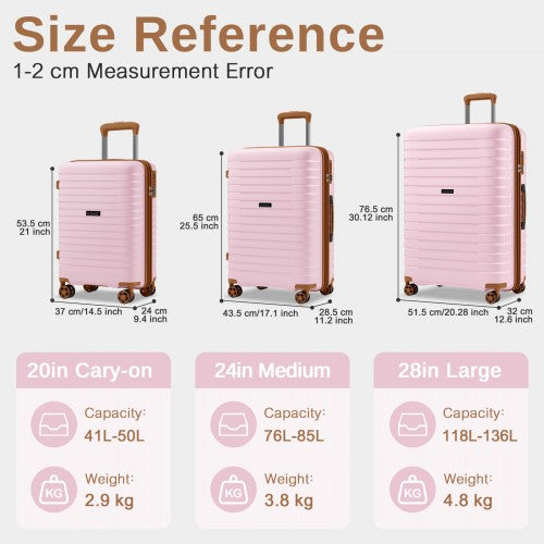 Kono KSK2595 - 3-Piece Hard Shell Luggage Set 20/24/28 Inch with Cup Holder, TSA Lock and Expandable Design