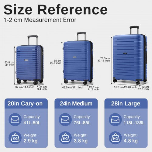 Kono KSK2595 - 3-Piece Hard Shell Luggage Set 20/24/28 Inch with Cup Holder, TSA Lock and Expandable Design
