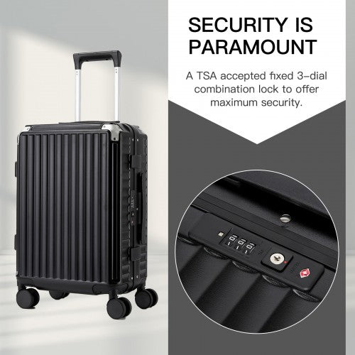 KSK2693 - Kono 3-Piece Zipperless Aluminium Frame Luggage Set with TSA Lock, Smart Travel Features - Black
