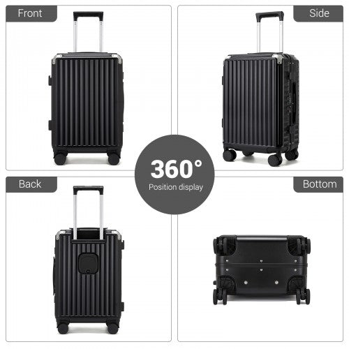 KSK2693 - Kono 3-Piece Zipperless Aluminium Frame Luggage Set with TSA Lock, Smart Travel Features - Black