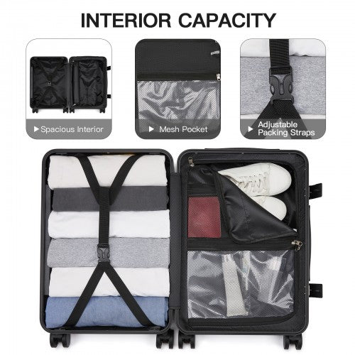 KSK2693 - Kono 3-Piece Zipperless Aluminium Frame Luggage Set with TSA Lock, Smart Travel Features - Black