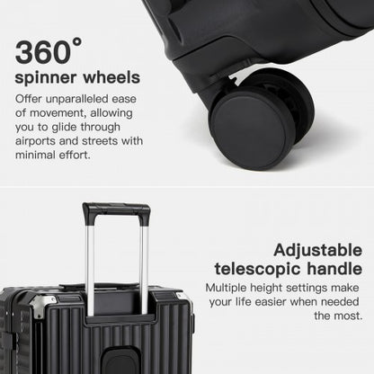 KSK2693 - Kono 3-Piece Zipperless Aluminium Frame Luggage Set with TSA Lock, Smart Travel Features - Black