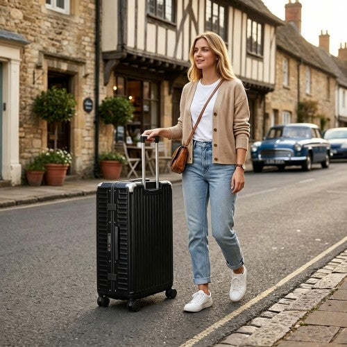 KSK2693 - Kono 3-Piece Zipperless Aluminium Frame Luggage Set with TSA Lock, Smart Travel Features - Black