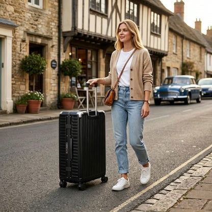 KSK2693 - Kono 3-Piece Zipperless Aluminium Frame Luggage Set with TSA Lock, Smart Travel Features - Black