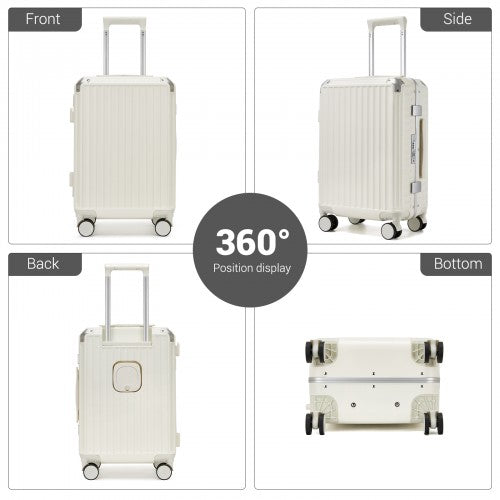 KSK2693 - Kono 3-Piece Zipperless Aluminium Frame Luggage Set with TSA Lock, Smart Travel Features - White