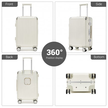 KSK2693 - Kono 3-Piece Zipperless Aluminium Frame Luggage Set with TSA Lock, Smart Travel Features - White