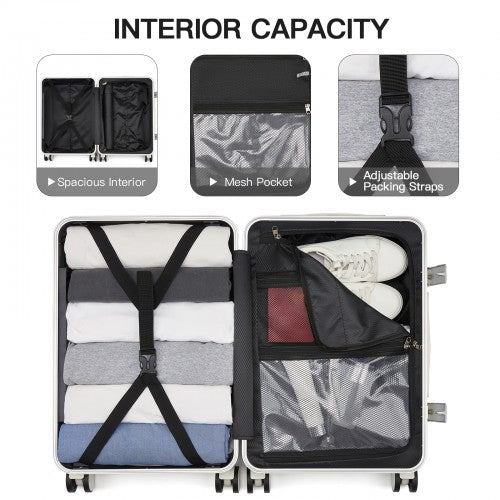KSK2693 - Kono 3-Piece Zipperless Aluminium Frame Luggage Set with TSA Lock, Smart Travel Features - White