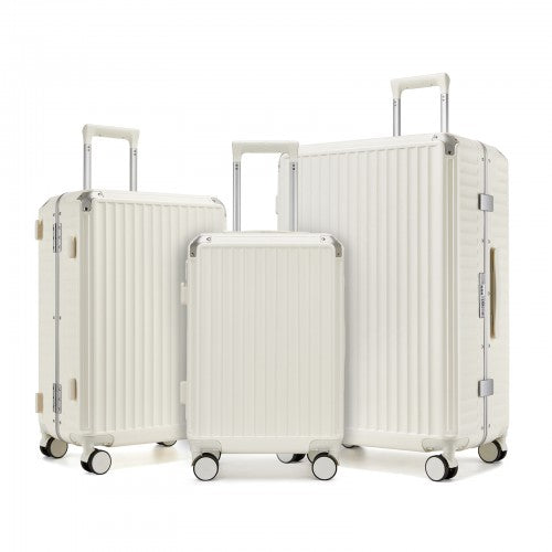 KSK2693 - Kono 3-Piece Zipperless Aluminium Frame Luggage Set with TSA Lock, Smart Travel Features - White