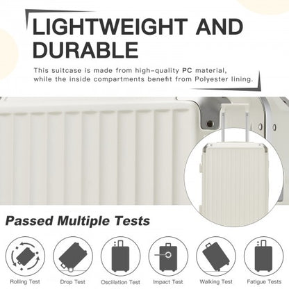 KSK2693 - Kono 3-Piece Zipperless Aluminium Frame Luggage Set with TSA Lock, Smart Travel Features - White
