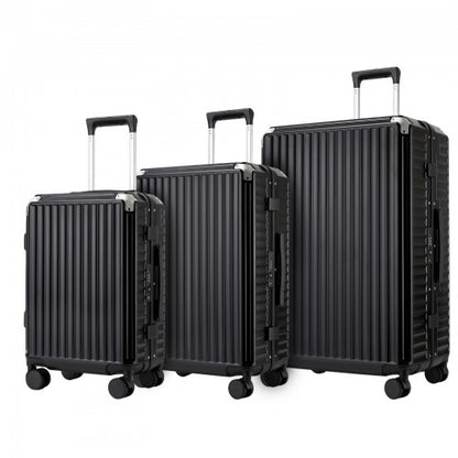 KSK2693 - Kono 3-Piece Zipperless Aluminium Frame Luggage Set with TSA Lock, Smart Travel Features - Black