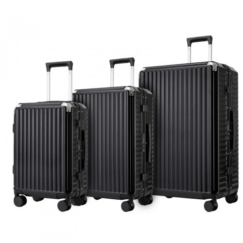 KSK2693 - Kono 3-Piece Zipperless Aluminium Frame Luggage Set with TSA Lock, Smart Travel Features - Black