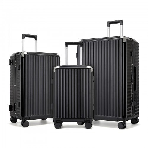 KSK2693 - Kono 3-Piece Zipperless Aluminium Frame Luggage Set with TSA Lock, Smart Travel Features - Black