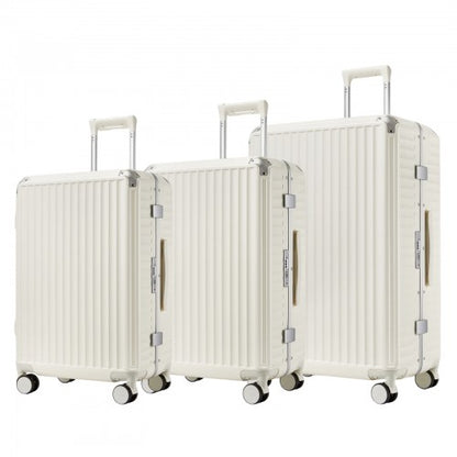 KSK2693 - Kono 3-Piece Zipperless Aluminium Frame Luggage Set with TSA Lock, Smart Travel Features - White