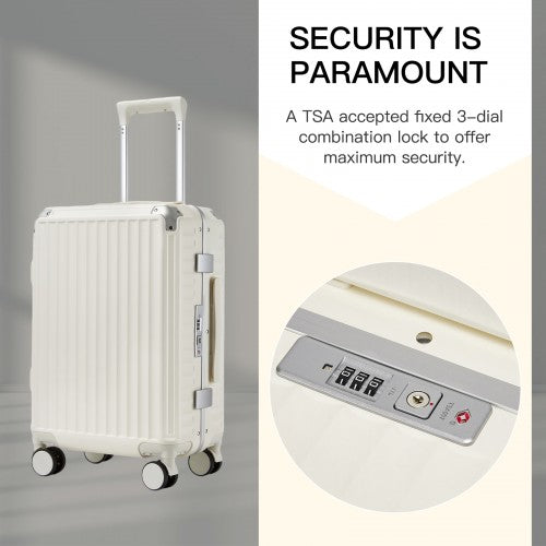 KSK2693 - Kono 3-Piece Zipperless Aluminium Frame Luggage Set with TSA Lock, Smart Travel Features - White