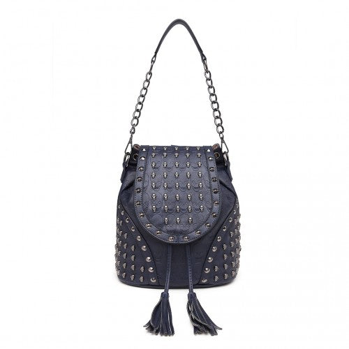 L1414 - Miss Lulu Skull Studded Backpack Shoulder Bag - Navy