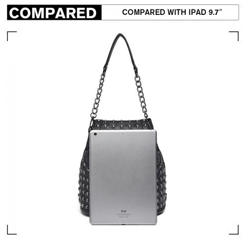 L1414 - Miss Lulu Skull Studded Backpack Shoulder Bag - Black