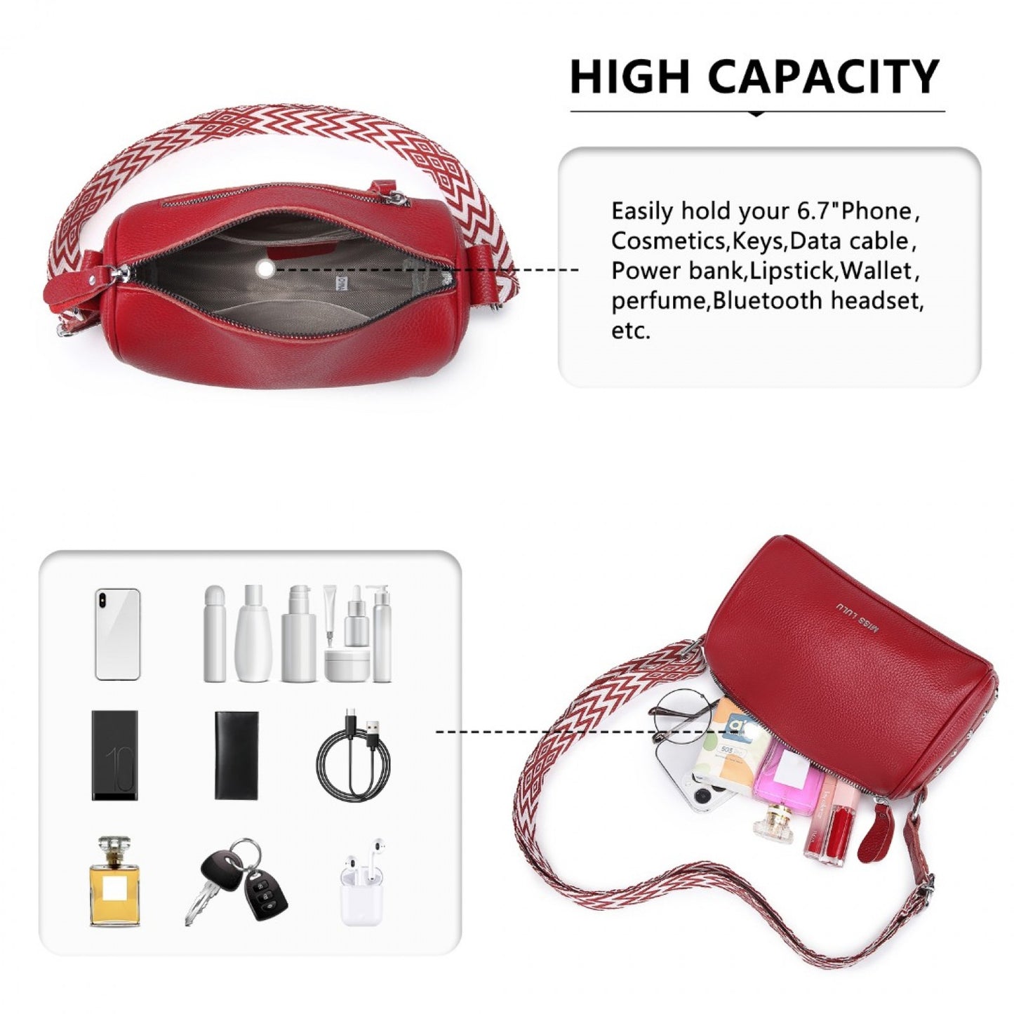 Miss Lulu L2309 red crossbody bag – detail view 4