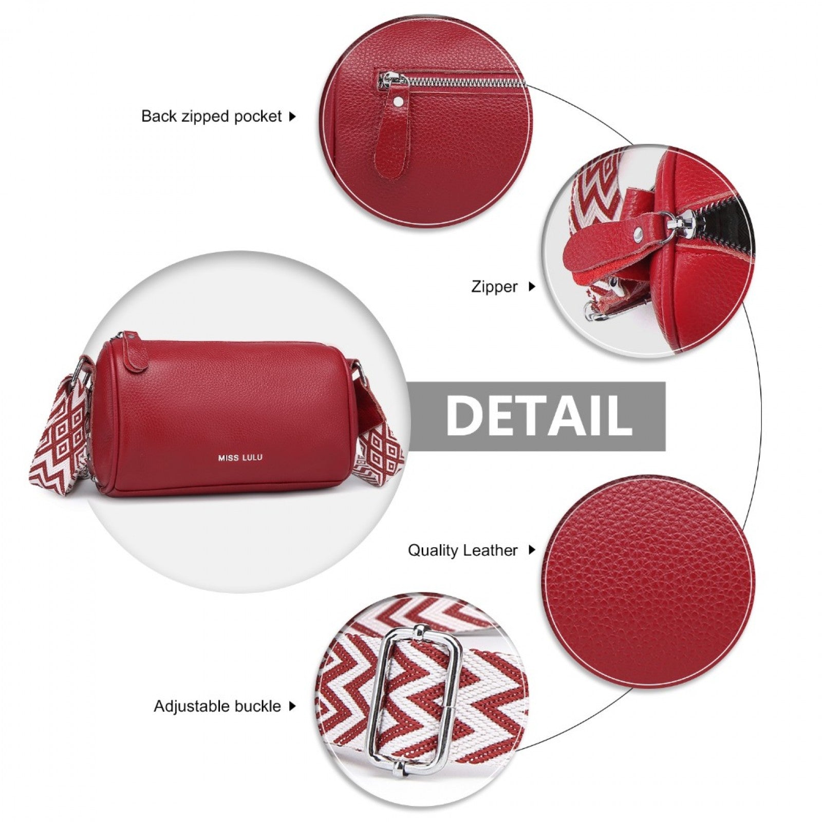 Miss Lulu L2309 red crossbody bag – detail view 5