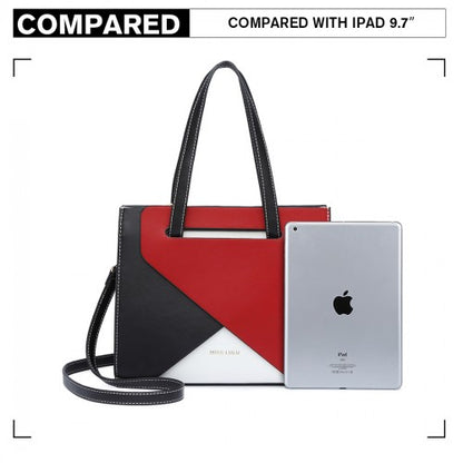 LB2008 - Miss Lulu Contrast Panel Shoulder Bag - Red