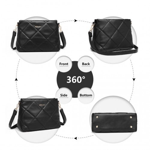 LB2237 - Miss Lulu PU Leather Rhombus Shoulder Bag - Black