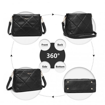 LB2237 - Miss Lulu PU Leather Rhombus Shoulder Bag - Black