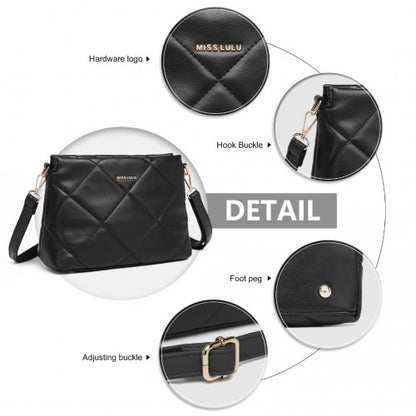 LB2237 - Miss Lulu PU Leather Rhombus Shoulder Bag - Black