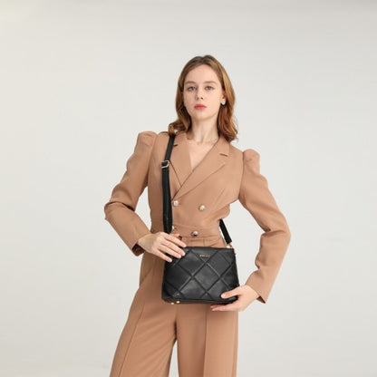 LB2237 - Miss Lulu PU Leather Rhombus Shoulder Bag - Black