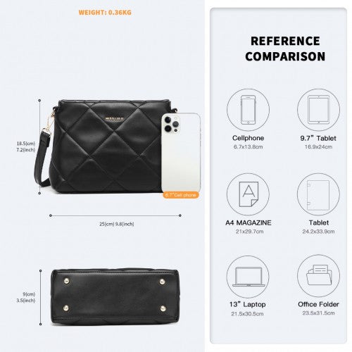 LB2237 - Miss Lulu PU Leather Rhombus Shoulder Bag - Black