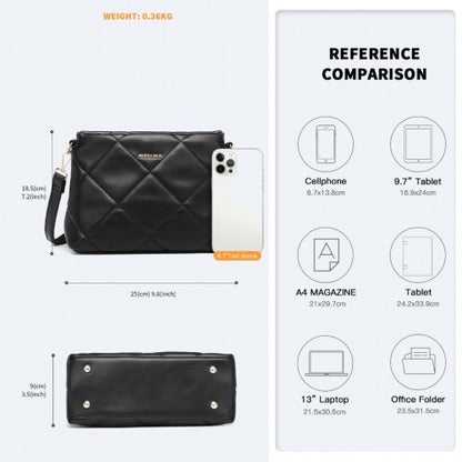 LB2237 - Miss Lulu PU Leather Rhombus Shoulder Bag - Black