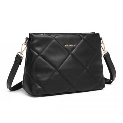LB2237 - Miss Lulu PU Leather Rhombus Shoulder Bag - Black