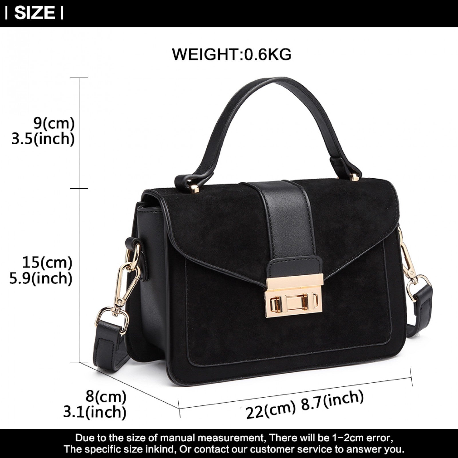 Miss Lulu LB6872 black handbag – detail view 7