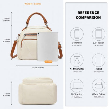 Miss Lulu LB6907 beige and brown shoulder bag – rear view