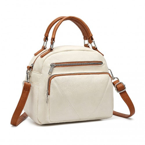 Miss Lulu LB6907 beige and brown shoulder bag – front view