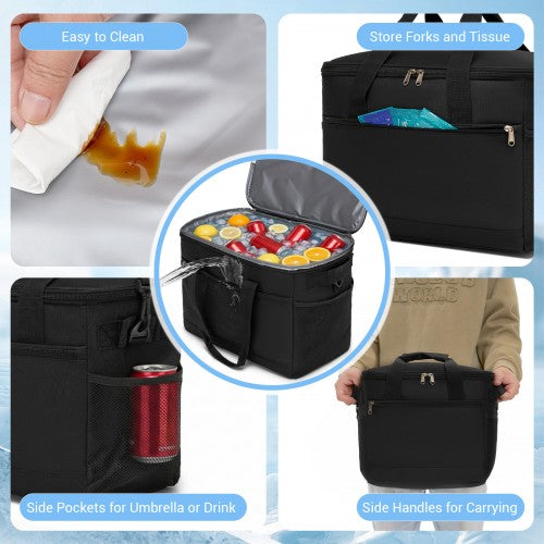 LBK2535L - Kono Large 30L Portable Lunch Bag with Enhanced Insulation–Compact & Convenient for Travel and Commuting - Black